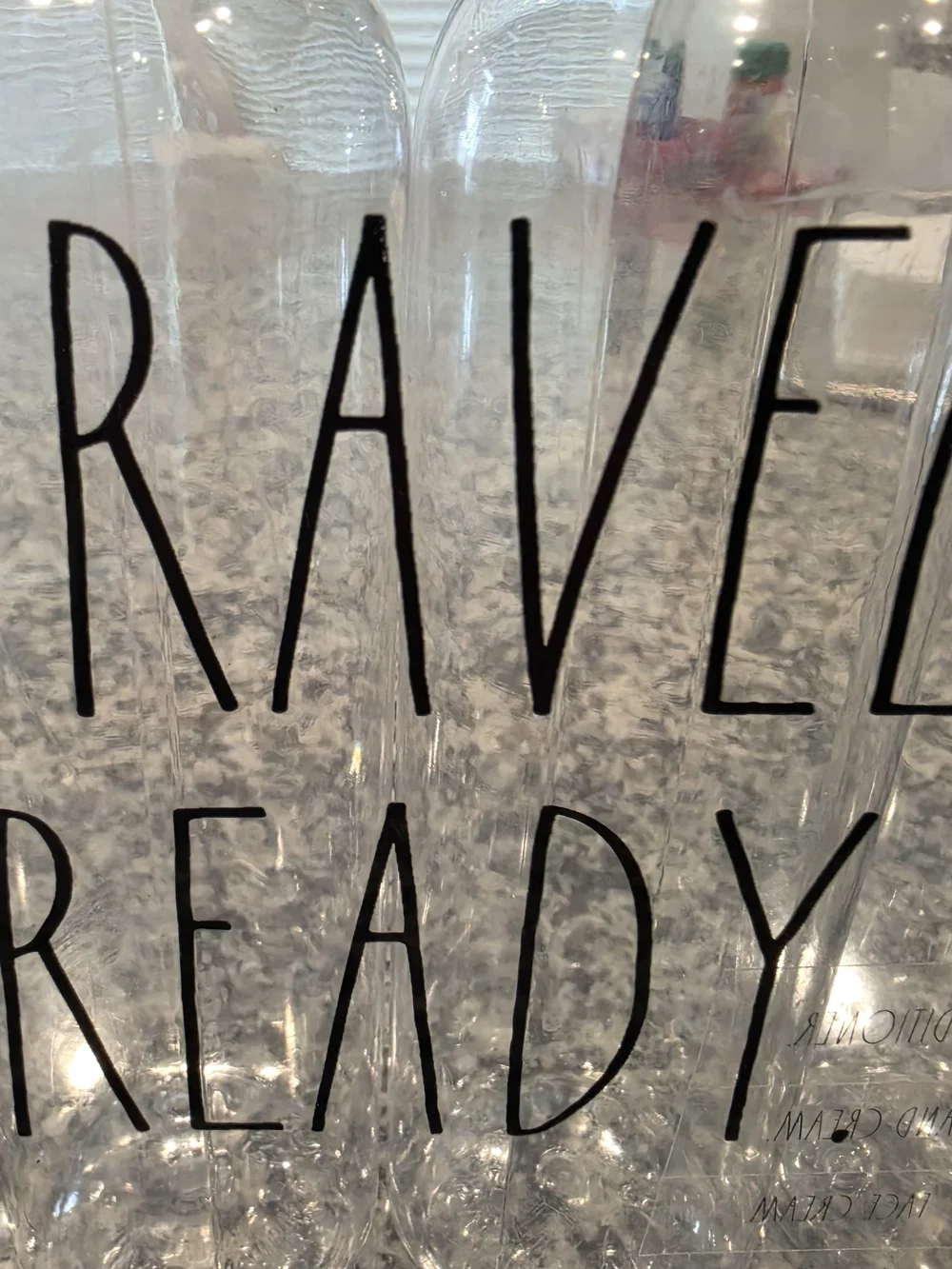 Rae Dunn "Travel Ready" Clear Travel Bottle Set - Black Trim - Picture 3 of 6